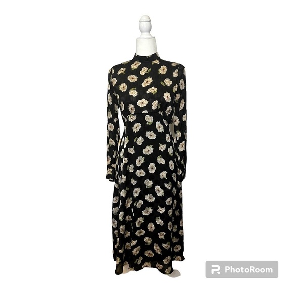 Zara Dresses & Skirts - ZARA Women’s Black Floral Long Sleeve High Neck Dress, XS